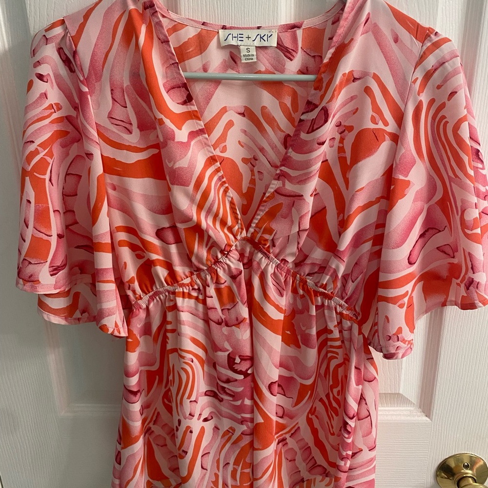 She + Sky Pink and Orange Patterned Top